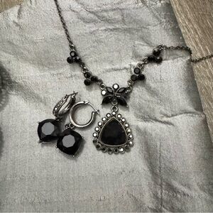 Vintage Y2K Black Necklace and Earring Set - Sparkly!